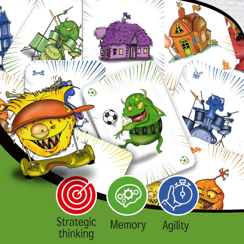Speedy Monsters Kids Card Games - 2 Fun Fast-paced Games for Kids Ages 8-12, No Reading Required
