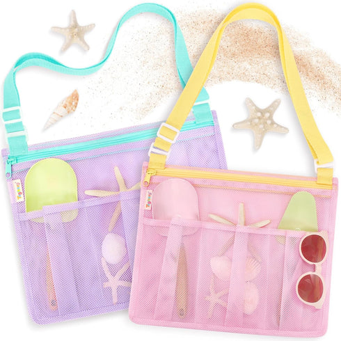 Tagitary Beach Toys Mesh Beach Bags with Zipper, Kids Pool Sand Toys