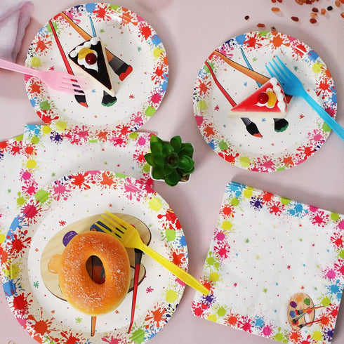 96 Pcs Art Plates and Napkins Party Supplies, Paint Tableware Set for Art Paint Birthday Baby Shower Serves 24