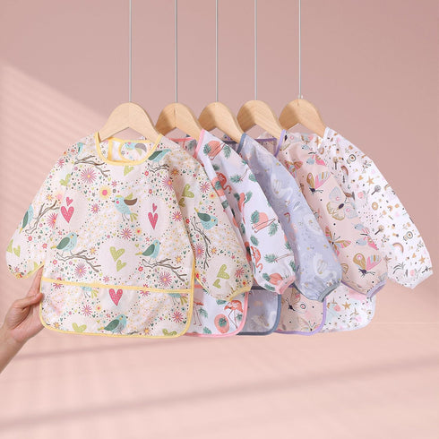 Sleeved Bib, 5 Pack, Waterproof Shirt Bibs for Baby 3-24 Months
