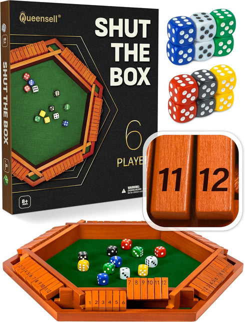 Shut The Box Game Wooden Board for 1-6 Players - 16-inch Shut