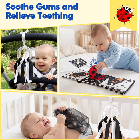 10 Tummy 0-6 URMYWO Pcs High Contrast Black and White Baby Toys for Newborn, Time Mirror, Rattle, Teether, Visual