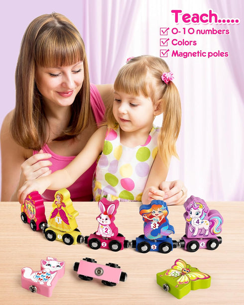 Helsort Set Ages3-5, Wooden Number Train for Toddlers, Magnetic Unicorn Trains Toys, Numbers Matching Game for Toddler