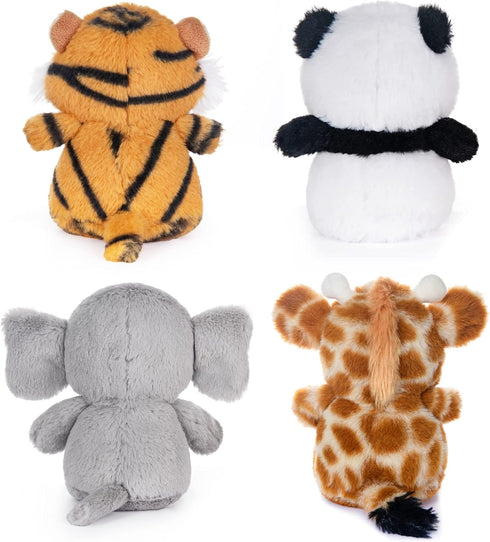 My OLi 5" Forest Animal Plush Set - Bundle of Panda, Elephant, Giraffe & Tiger for Kids & Babies (Pack of 4)