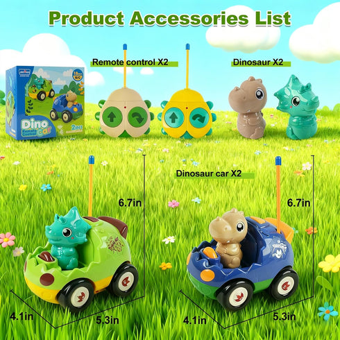 2-Pack 2 3 4 5 18+ RC Dinosaur Cars for Kids - Remote Control Dinosaur Toy Cars with Music and Lights, Birthday Gift