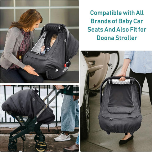 Cozy Waterproof Baby Car Seat CoverYVMVDV Patented Cold Weather Carseat Cover for Babies,Infant Car Seat Cover Canopy