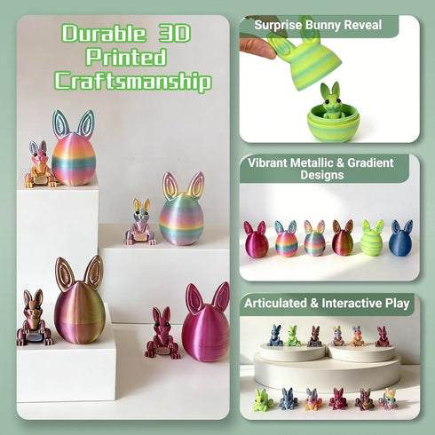 JimSeiSei 6PCS 3D Set Printed Easter Eggs with Articulated Rabbit Inside, Prefilled Surprise Eggs for Easter Basket