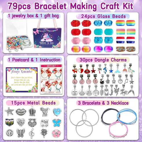 klmars Charm Bracelet Making Kit, Jewelry Making Supplies Beads, Unicorn/Mermaid Crafts Gifts Set for Girls