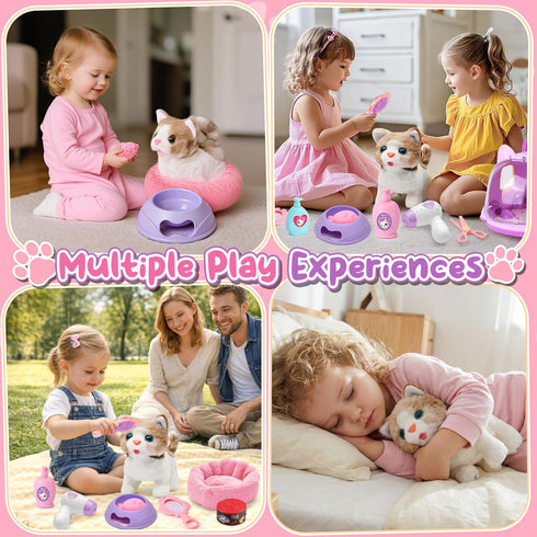17 Playset 3 4 5 6 7 8, 3-8 TUZT PCS Cat Toys for Kids Girls, Realistic Walking Meowing Robot Cat Plush