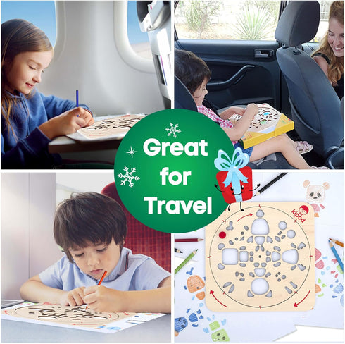 ArtTwist Drawing Stencils Kit for Kids – Rotating Wooden Spin Art with 6 Colored Pencils and 5 White Papers