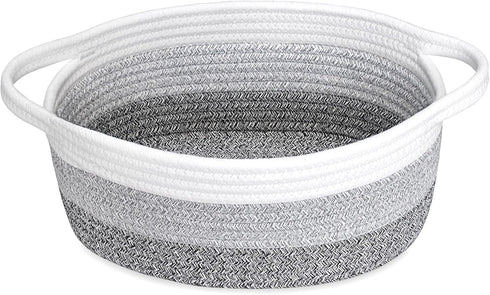 ABenkle Small Woven Basket, 12"x 8"x 5", Cute Storage Basket for Cat Dog Toys, Decorative Gift Basket with Handles