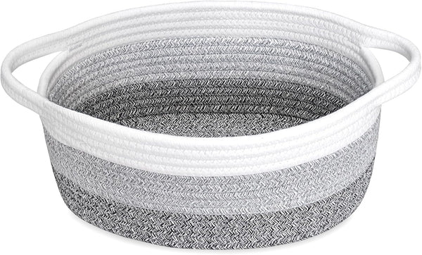 ABenkle Small Woven Basket, 12"x 8"x 5", Cute Storage Basket for Cat Dog Toys, Decorative Gift Basket with Handles