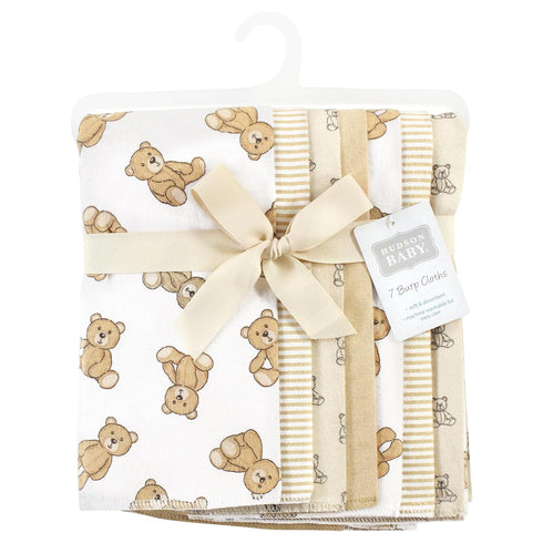 7 Pack, Hudson Baby Unisex Baby Cotton Flannel Burp Cloths, Teddy Bears One Size