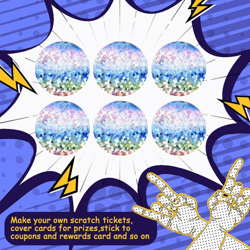 Leinuosen 3000 Games,1 1 Inch Pieces Scratch Offs Sticker DIY Holographic Circle Stickers Round Silver Hologram Glitter
