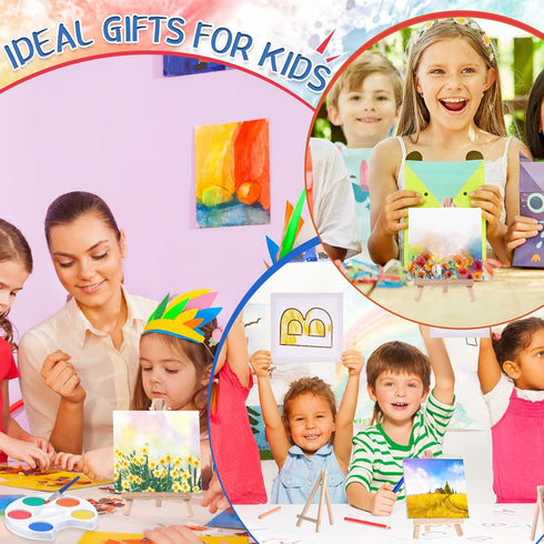 Set 4x4" Birthday(24 Set) Crtiin Mini Watercolor Paint Gifts Small Painting Kits Canvas with Easel Paints Brush Art