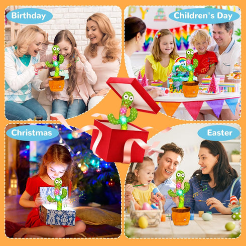 Tummy Dancing & Singing Cactus Baby Toy, Repeats What You Say with Adjustable Volume, Interactive Light up Sensory Toy