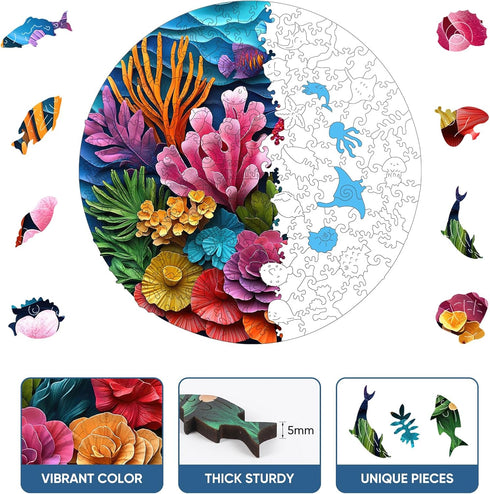 500 5MM (16.5"*16.5") Ruikiyart Piece Puzzles for Adults, Corals Wooden Jigsaw Puzzles, Sea Puzzle Unique Shape Gift
