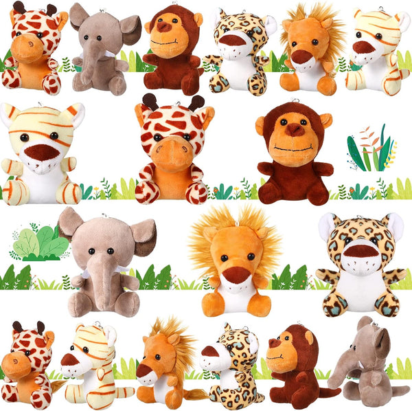 HyDren 18 Pcs Small Safari Stuffed Animals Bulk 4.8 Inch Jungle Animal