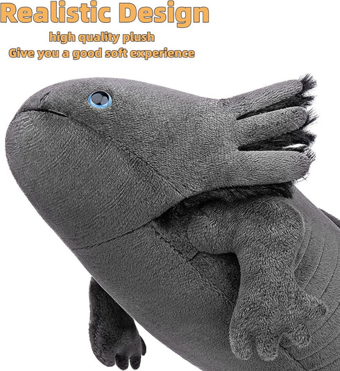 FRANKIEZHOU 31.5" Giant Axolotl Plush - Grey, Lifelike Soft Stuffed Animal, Gifts for Boys and Girls
