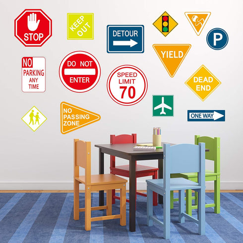 Zonon 15 Pieces Road Signs Wall Decal, Traffic Street Signs Stickers for Kids Bedroom, Classroom Decor