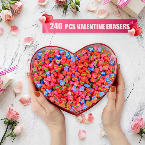 Valentine Mini Erasers for Kids, 240 Pcs Valentine's Day Heart Erasers for Party Supplies