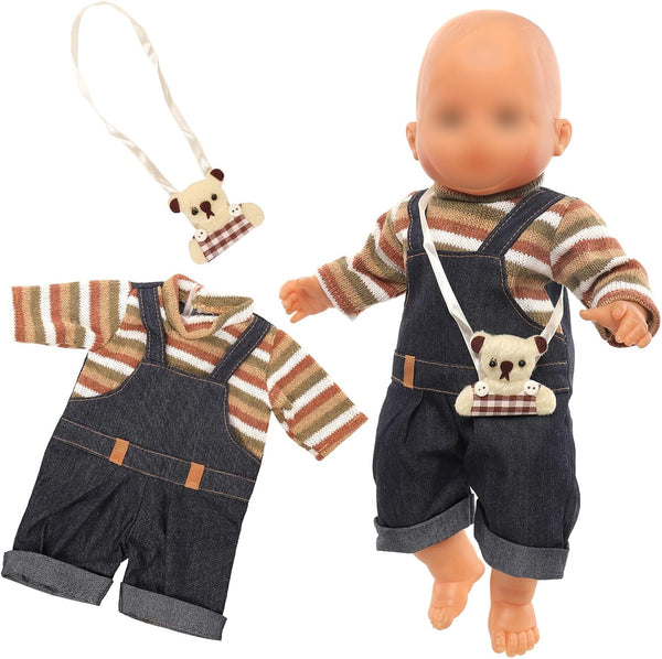Miunana Baby Doll Dress with Bear Backpack for 13-16 Inch Dolls, One-Piece Dress and Pajamas