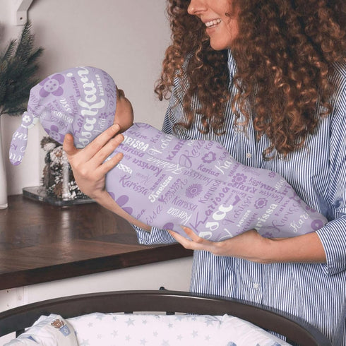 YallLocoMo Personalized Baby Swaddle Blanket for Boys Girls Purple Flower Name Text Custom Name Receiving Blanket