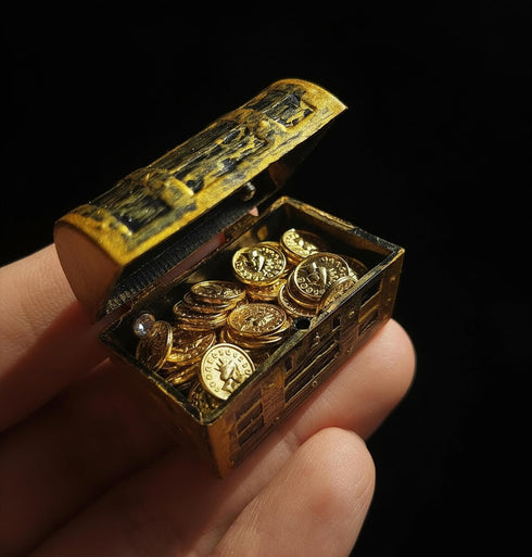 Set, 100 Vintage Miniature Gold Bars Pieces Dollhouse Treasure Chest Collection, Metallic Gold Finish, Display