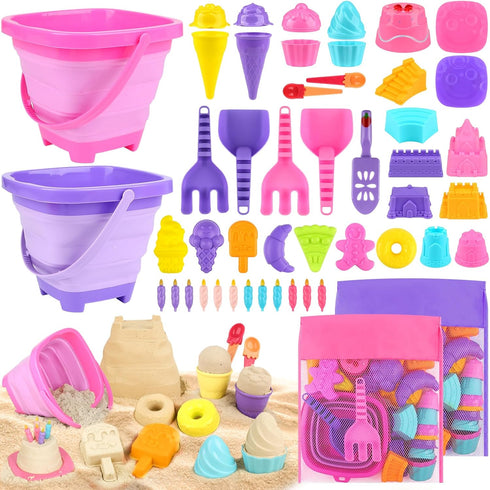 Dreamon Collapsible Beach Toys Set for Kids 3-10, Collapsible Sand Bucket with