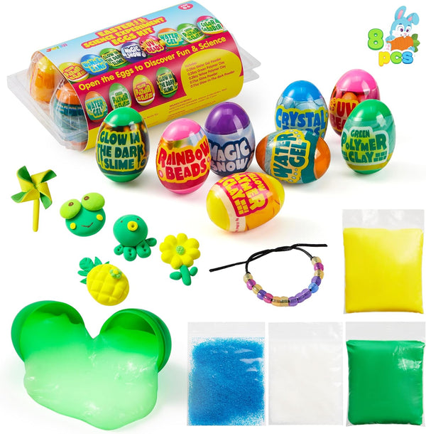 JOYIN 8 Pcs Easter Science Experiment Eggs, Colorful Eggs Prefilled with Science