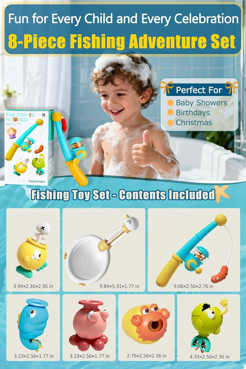 GauJat 1-3, 8Pcs Set 3 4 5 6 2-4 Magnetic Fishing Bath Toys for Toddlers Bathtub Water Toys with Fishing Pole, Pool