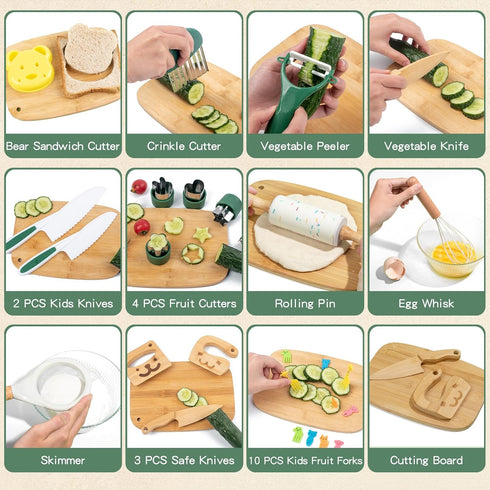 18 Sets Set Set, PCS Kids Cooking Real, Montessori Kitchen Tools for Toddlers, Cooking & Baking for Kids Little Chefs