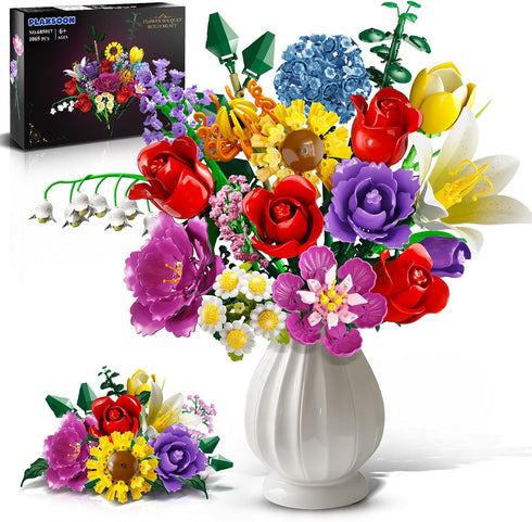 PLAXSOON Flower Bouquet Building Set, 18 Flowers Gift for Mothday Day Botanical