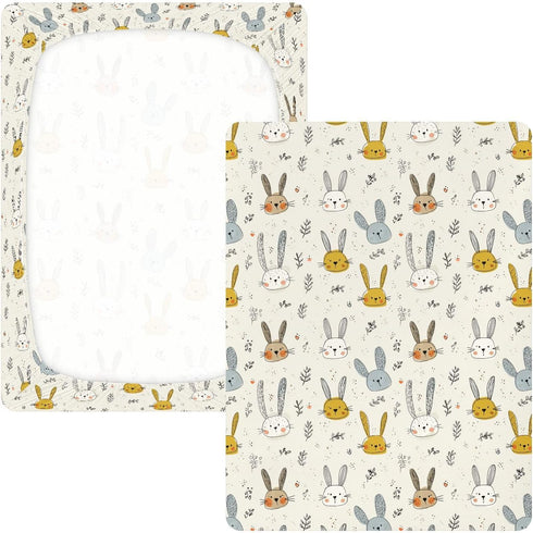 miaozhen 1 Pack 52x28 Cotton Baby Crib Sheets Ultra Soft Cartoon Long Ear Bunnies Cute Unisex Child Crib Sheets