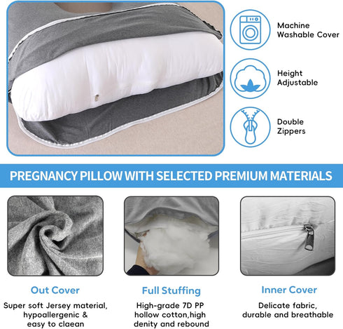 Wodsfay -65 Inch 65inch) U-Shaped Pregnancy Pillow for Sleeping, Full Body Support for Back, HIPS & Belly Maternity