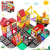 Magnetic Tiles Road Set with 2 Cranes & Double-Sided Magnet Tiles,Boys Toys