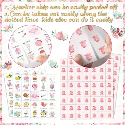 Shappy 35 Pieces Tea Party Bingo Game - 24 Players Floral Cards for Kids Family School Activities