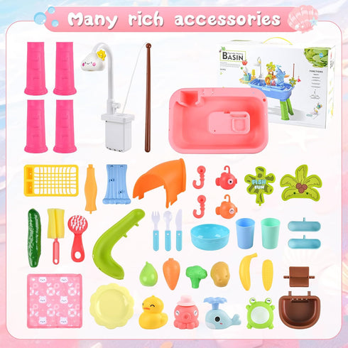 Mobelixy 3+ Upgraded Toddler Sand Water Table Toy with Electric Water Pump, Kids Sand Water with Faucet/Play Food