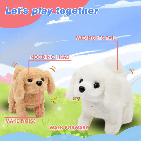 Hopearl 7'' White Bichon Interactive Electronic Pet Plush Toy, Woof and Moving Animated Nodding Head Gift for Toddlers