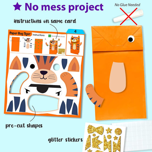 16 3-8 KRAFUN My First Safari Animal Paper Craft Kit, DIY Arts and Crafts Zoo Animal, Organized Craft Activities
