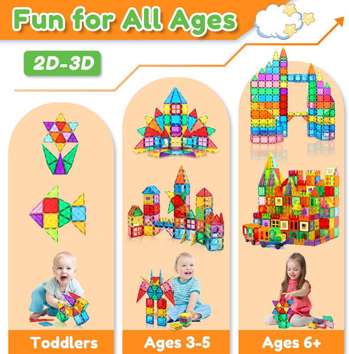 Magnetic Tiles - 100PCS Magnet Building Blocks for Kids, Educational Sensory Toys, Montessori Stacking Gift for Ages 3-7