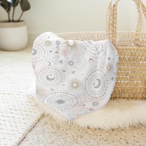 Sweet Jojo Designs Star and Moon Baby Girl Swaddle Blanket Jersey Stretch Knit for Newborn or Infant Receiving Security