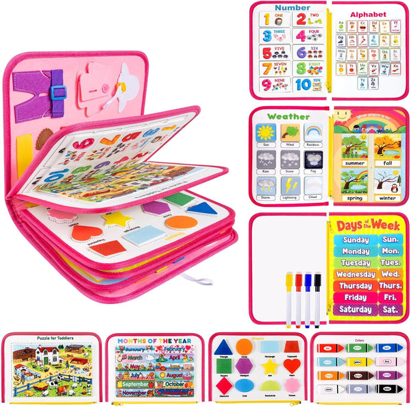 Toddler Busy Board Montessori Toys, 12-Page Busy Book for Kids, Quiet Educational