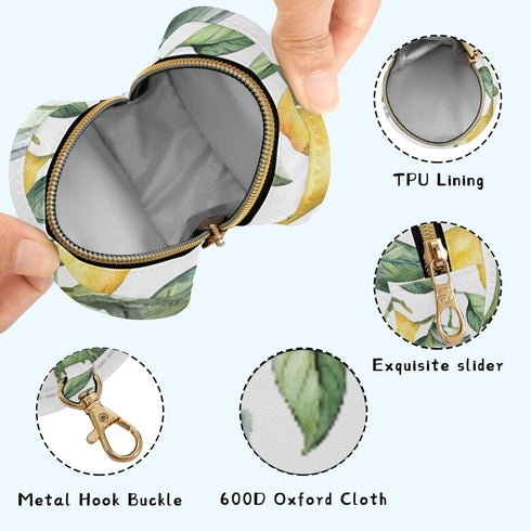 PYBUG Lemon Round Pacifier Storage Case, Polyester & TPU Lined with Hook Buckle, Pacifier Container Box for Baby