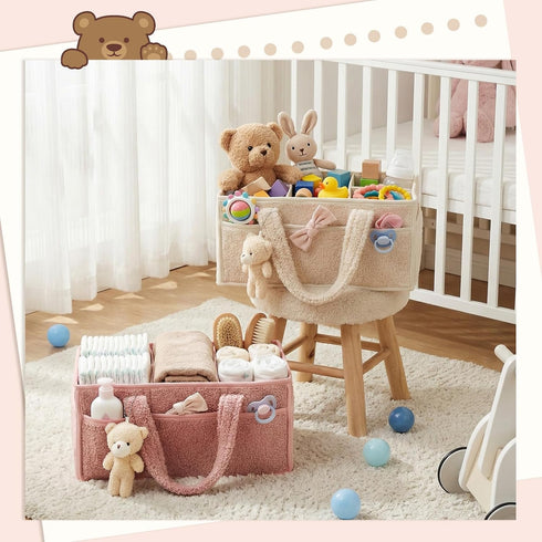 Shinylin 2 Pack Diaper Caddy Organizer Baby Caddy Organizer with Handle Nursery Storage Bin and Car Storage Basket