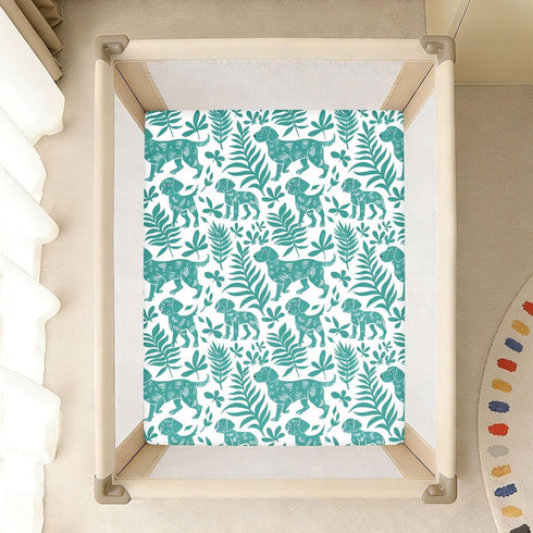 miaozhen 1 Pack 52x28 Cotton Baby Crib Sheets Soft Stretchy Vector Illustration Handdrawn Dog Cyan Unisex Child Crib