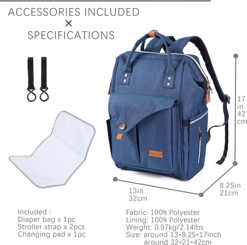 Backpack NeoTech Care Diaper Bag for Baby Girl/Boy, Wide Opening, Multifunction Organizing Pockets (Blue)