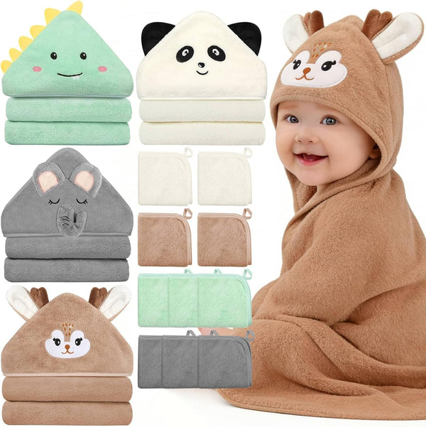 Flasoo 14 Pcs Baby Towels Set, Baby Towels and Washcloths Set,4 Pcs
