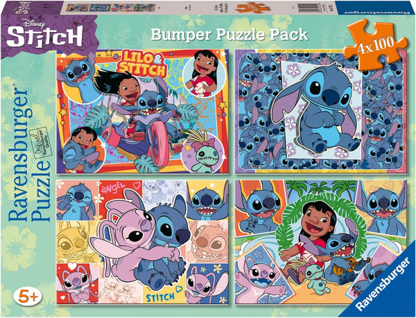 Ravensburger Disney Stitch Bumper Pack, 4x100 Piece Jigsaw Puzzle for Kids, Unique Pieces Fit Perfectly