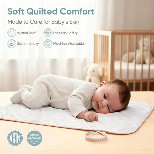 3-Pack 100% Spirich Reversible Changing Pad Liners, Waterproof & Wipeable Diaper Changing Mat, Thick Terry & Cotton